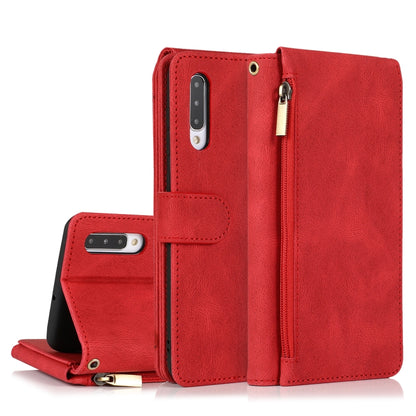 For Samsung Galaxy A50 Skin-feel Crazy Horse Texture Zipper Wallet Bag Horizontal Flip Leather Case with Holder & Card Slots & Wallet & Lanyard(Red) by buy2fix