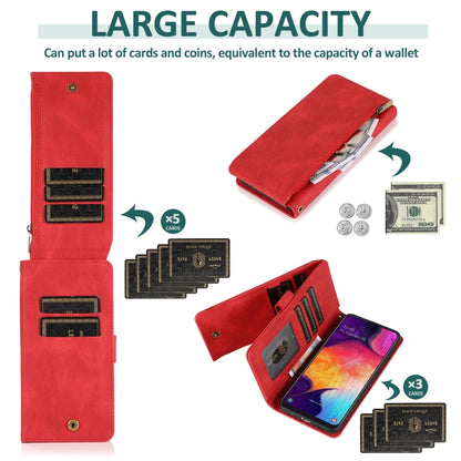 For Samsung Galaxy A50 Skin-feel Crazy Horse Texture Zipper Wallet Bag Horizontal Flip Leather Case with Holder & Card Slots & Wallet & Lanyard(Red) by buy2fix