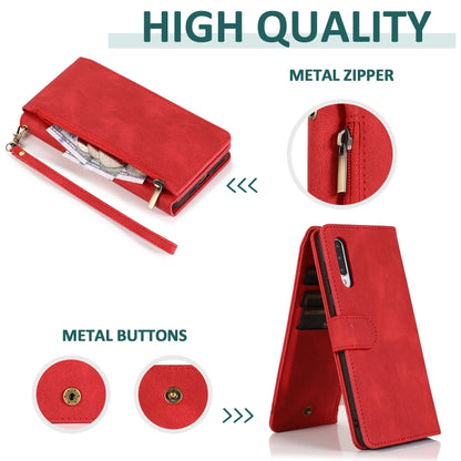 For Samsung Galaxy A50 Skin-feel Crazy Horse Texture Zipper Wallet Bag Horizontal Flip Leather Case with Holder & Card Slots & Wallet & Lanyard(Red) by buy2fix
