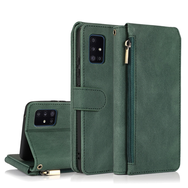 For Samsung Galaxy A51 5G Skin-feel Crazy Horse Texture Zipper Wallet Bag Horizontal Flip Leather Case with Holder & Card Slots & Wallet & Lanyard(Dark Green) by buy2fix
