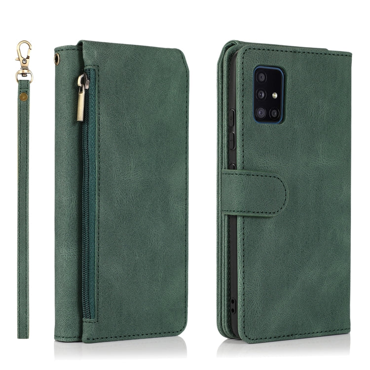 For Samsung Galaxy A51 5G Skin-feel Crazy Horse Texture Zipper Wallet Bag Horizontal Flip Leather Case with Holder & Card Slots & Wallet & Lanyard(Dark Green) by buy2fix