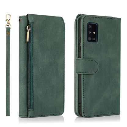 For Samsung Galaxy A51 5G Skin-feel Crazy Horse Texture Zipper Wallet Bag Horizontal Flip Leather Case with Holder & Card Slots & Wallet & Lanyard(Dark Green) by buy2fix