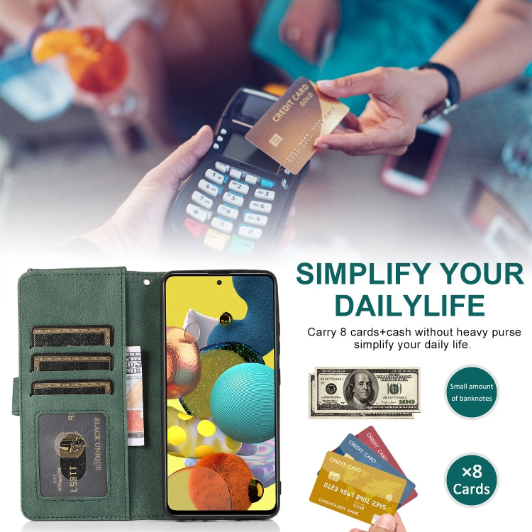 For Samsung Galaxy A51 5G Skin-feel Crazy Horse Texture Zipper Wallet Bag Horizontal Flip Leather Case with Holder & Card Slots & Wallet & Lanyard(Dark Green) by buy2fix