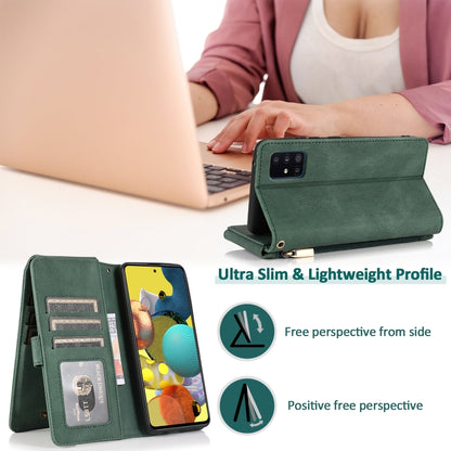For Samsung Galaxy A51 5G Skin-feel Crazy Horse Texture Zipper Wallet Bag Horizontal Flip Leather Case with Holder & Card Slots & Wallet & Lanyard(Dark Green) by buy2fix