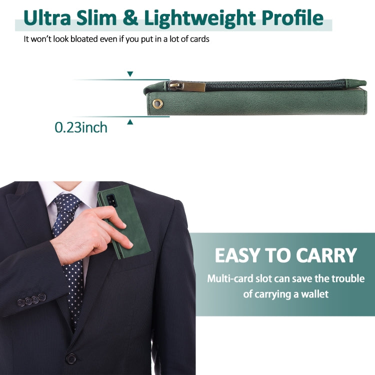 For Samsung Galaxy A51 5G Skin-feel Crazy Horse Texture Zipper Wallet Bag Horizontal Flip Leather Case with Holder & Card Slots & Wallet & Lanyard(Dark Green) by buy2fix