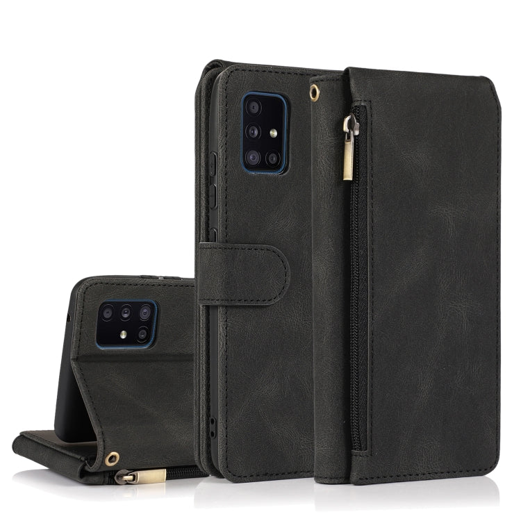 For Samsung Galaxy A51 5G Skin-feel Crazy Horse Texture Zipper Wallet Bag Horizontal Flip Leather Case with Holder & Card Slots & Wallet & Lanyard(Black) by buy2fix