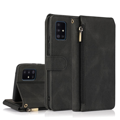 For Samsung Galaxy A51 5G Skin-feel Crazy Horse Texture Zipper Wallet Bag Horizontal Flip Leather Case with Holder & Card Slots & Wallet & Lanyard(Black) by buy2fix