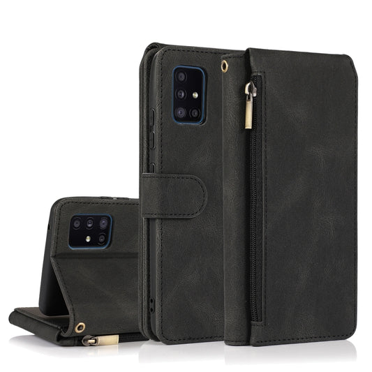 For Samsung Galaxy A51 5G Skin-feel Crazy Horse Texture Zipper Wallet Bag Horizontal Flip Leather Case with Holder & Card Slots & Wallet & Lanyard(Black) by buy2fix