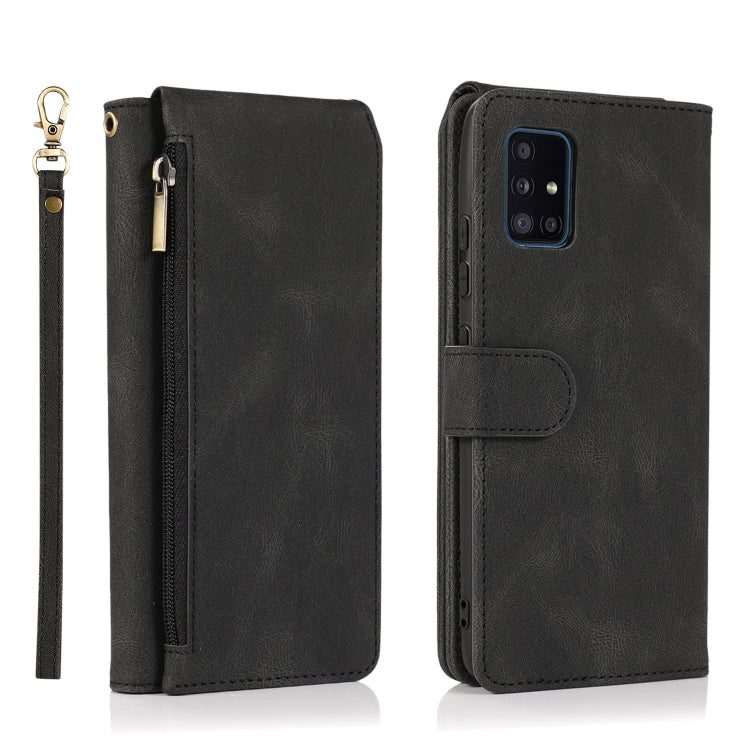 For Samsung Galaxy A51 5G Skin-feel Crazy Horse Texture Zipper Wallet Bag Horizontal Flip Leather Case with Holder & Card Slots & Wallet & Lanyard(Black) by buy2fix