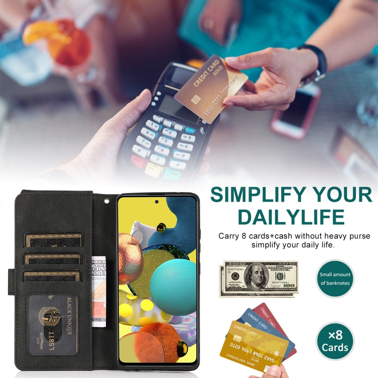 For Samsung Galaxy A51 5G Skin-feel Crazy Horse Texture Zipper Wallet Bag Horizontal Flip Leather Case with Holder & Card Slots & Wallet & Lanyard(Black) by buy2fix