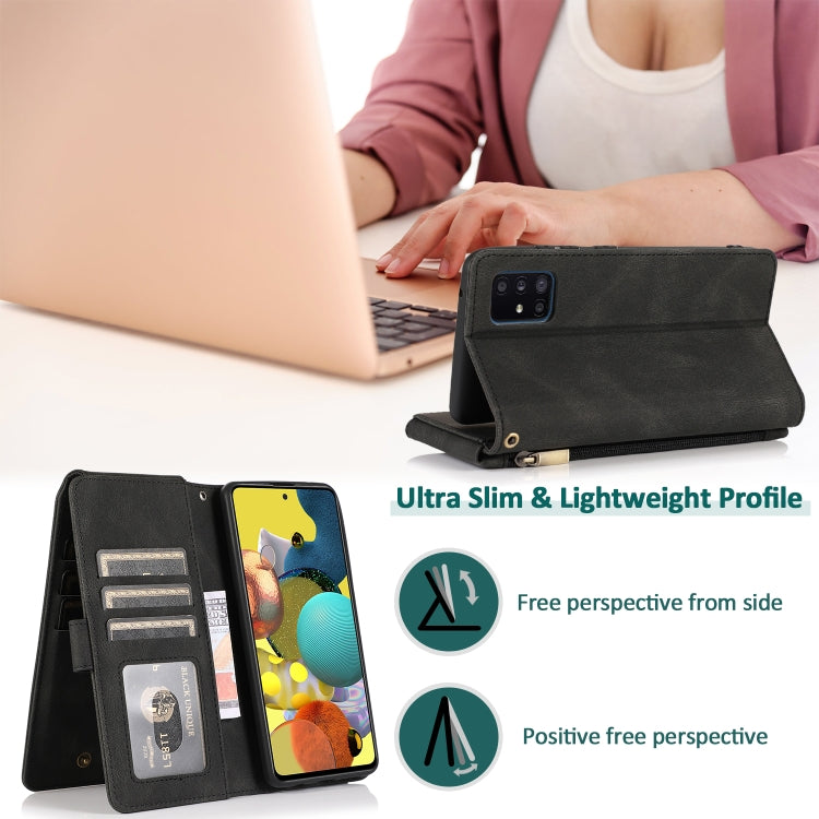 For Samsung Galaxy A51 5G Skin-feel Crazy Horse Texture Zipper Wallet Bag Horizontal Flip Leather Case with Holder & Card Slots & Wallet & Lanyard(Black) by buy2fix