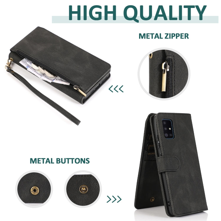 For Samsung Galaxy A51 5G Skin-feel Crazy Horse Texture Zipper Wallet Bag Horizontal Flip Leather Case with Holder & Card Slots & Wallet & Lanyard(Black) by buy2fix