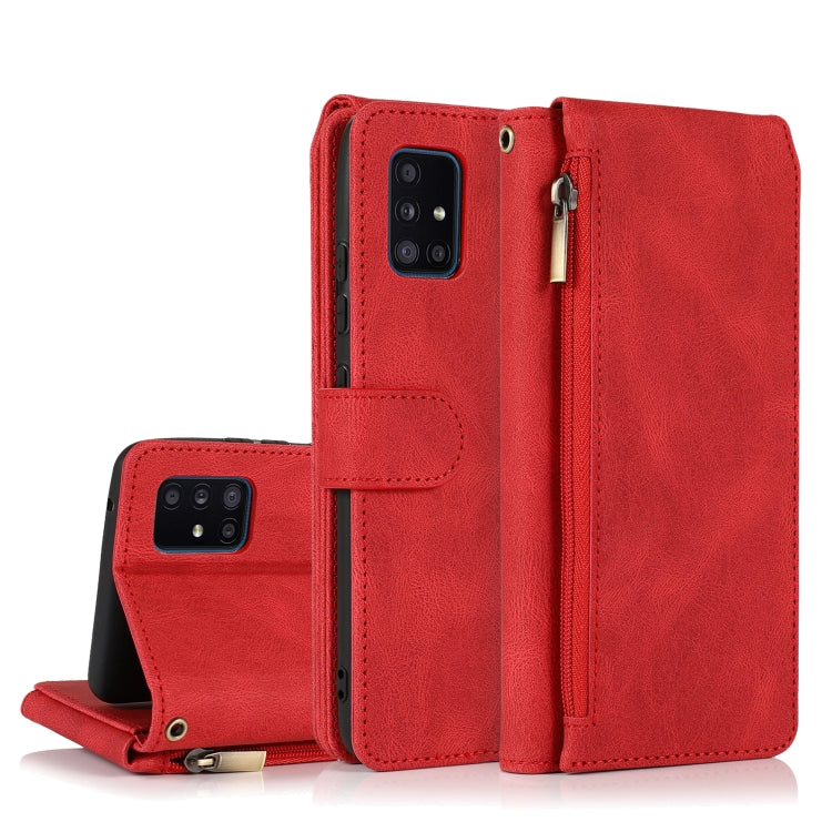For Samsung Galaxy A51 5G Skin-feel Crazy Horse Texture Zipper Wallet Bag Horizontal Flip Leather Case with Holder & Card Slots & Wallet & Lanyard(Red) by buy2fix