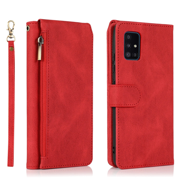 For Samsung Galaxy A51 5G Skin-feel Crazy Horse Texture Zipper Wallet Bag Horizontal Flip Leather Case with Holder & Card Slots & Wallet & Lanyard(Red) by buy2fix