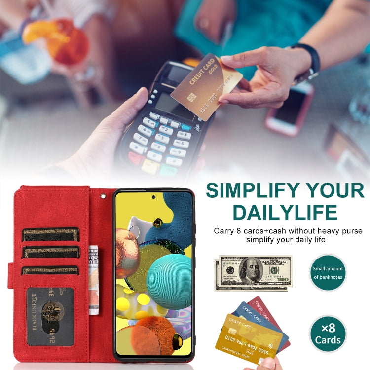 For Samsung Galaxy A51 5G Skin-feel Crazy Horse Texture Zipper Wallet Bag Horizontal Flip Leather Case with Holder & Card Slots & Wallet & Lanyard(Red) by buy2fix