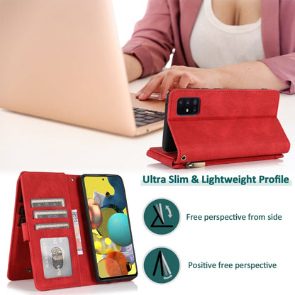 For Samsung Galaxy A51 5G Skin-feel Crazy Horse Texture Zipper Wallet Bag Horizontal Flip Leather Case with Holder & Card Slots & Wallet & Lanyard(Red) by buy2fix