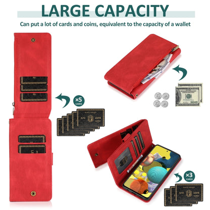 For Samsung Galaxy A51 5G Skin-feel Crazy Horse Texture Zipper Wallet Bag Horizontal Flip Leather Case with Holder & Card Slots & Wallet & Lanyard(Red) by buy2fix