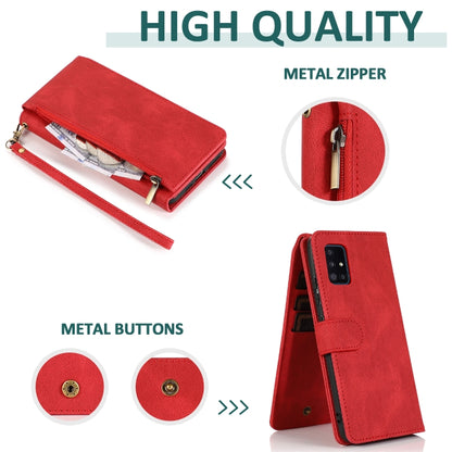 For Samsung Galaxy A51 5G Skin-feel Crazy Horse Texture Zipper Wallet Bag Horizontal Flip Leather Case with Holder & Card Slots & Wallet & Lanyard(Red) by buy2fix