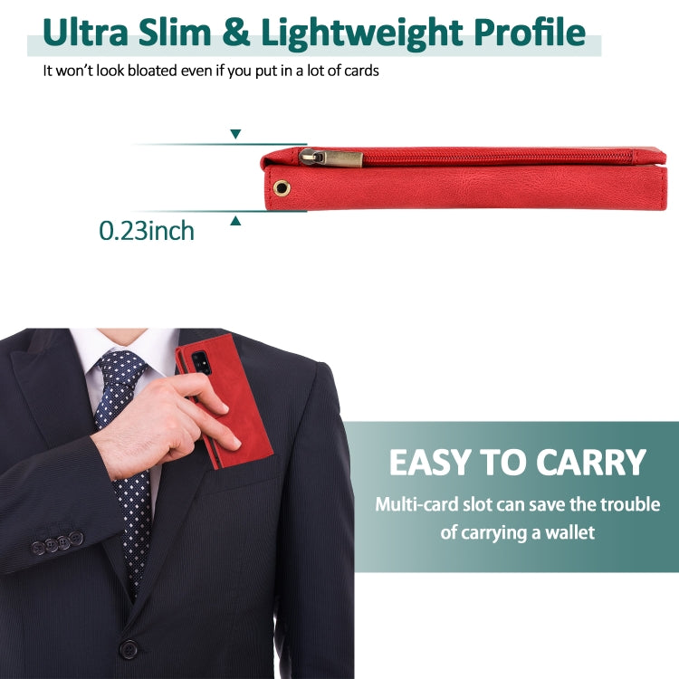 For Samsung Galaxy A51 5G Skin-feel Crazy Horse Texture Zipper Wallet Bag Horizontal Flip Leather Case with Holder & Card Slots & Wallet & Lanyard(Red) by buy2fix