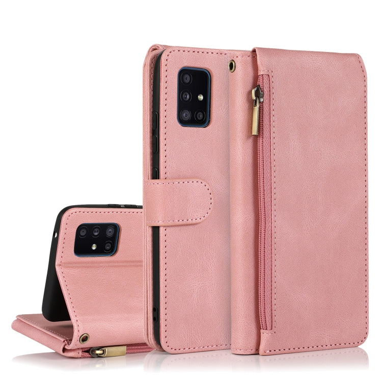 For Samsung Galaxy A51 5G Skin-feel Crazy Horse Texture Zipper Wallet Bag Horizontal Flip Leather Case with Holder & Card Slots & Wallet & Lanyard(Rose Gold) by buy2fix