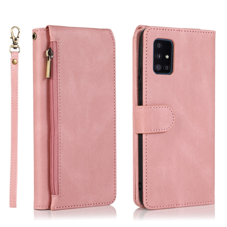 For Samsung Galaxy A51 5G Skin-feel Crazy Horse Texture Zipper Wallet Bag Horizontal Flip Leather Case with Holder & Card Slots & Wallet & Lanyard(Rose Gold) by buy2fix