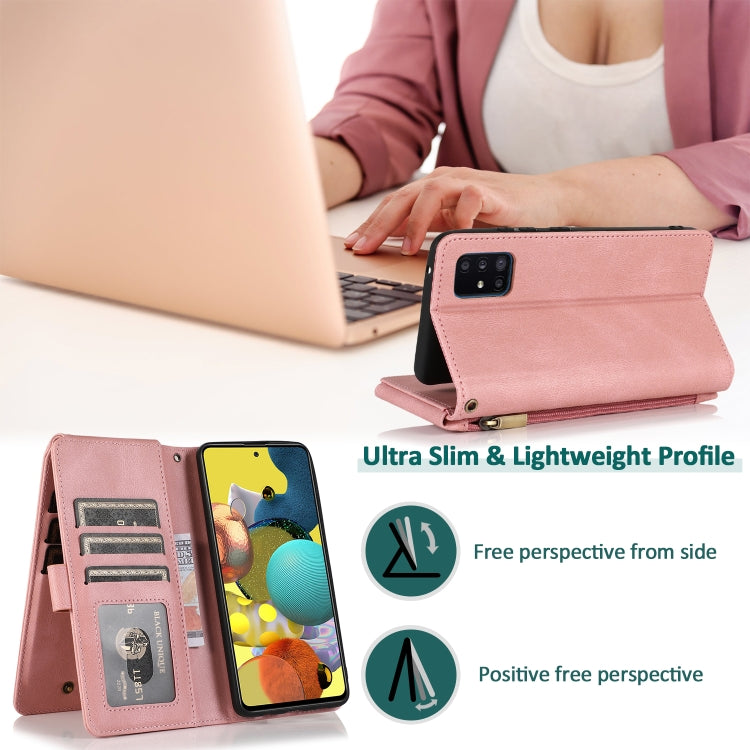 For Samsung Galaxy A51 5G Skin-feel Crazy Horse Texture Zipper Wallet Bag Horizontal Flip Leather Case with Holder & Card Slots & Wallet & Lanyard(Rose Gold) by buy2fix