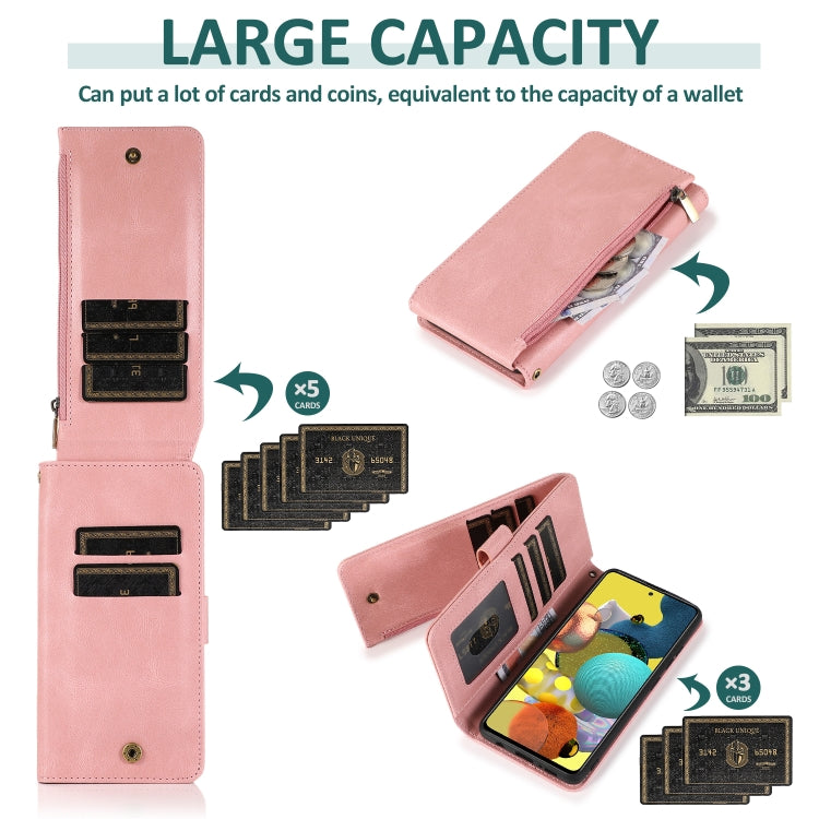 For Samsung Galaxy A51 5G Skin-feel Crazy Horse Texture Zipper Wallet Bag Horizontal Flip Leather Case with Holder & Card Slots & Wallet & Lanyard(Rose Gold) by buy2fix
