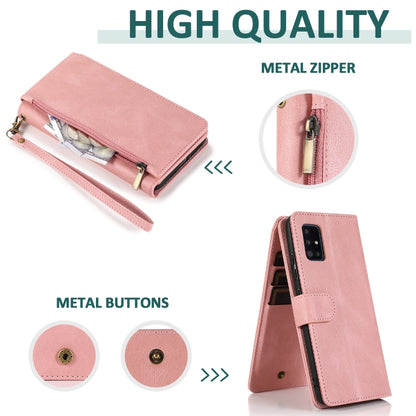 For Samsung Galaxy A51 5G Skin-feel Crazy Horse Texture Zipper Wallet Bag Horizontal Flip Leather Case with Holder & Card Slots & Wallet & Lanyard(Rose Gold) by buy2fix