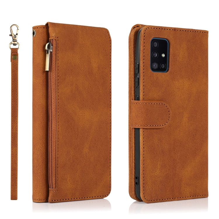 For Samsung Galaxy A51 5G Skin-feel Crazy Horse Texture Zipper Wallet Bag Horizontal Flip Leather Case with Holder & Card Slots & Wallet & Lanyard(Brown) by buy2fix