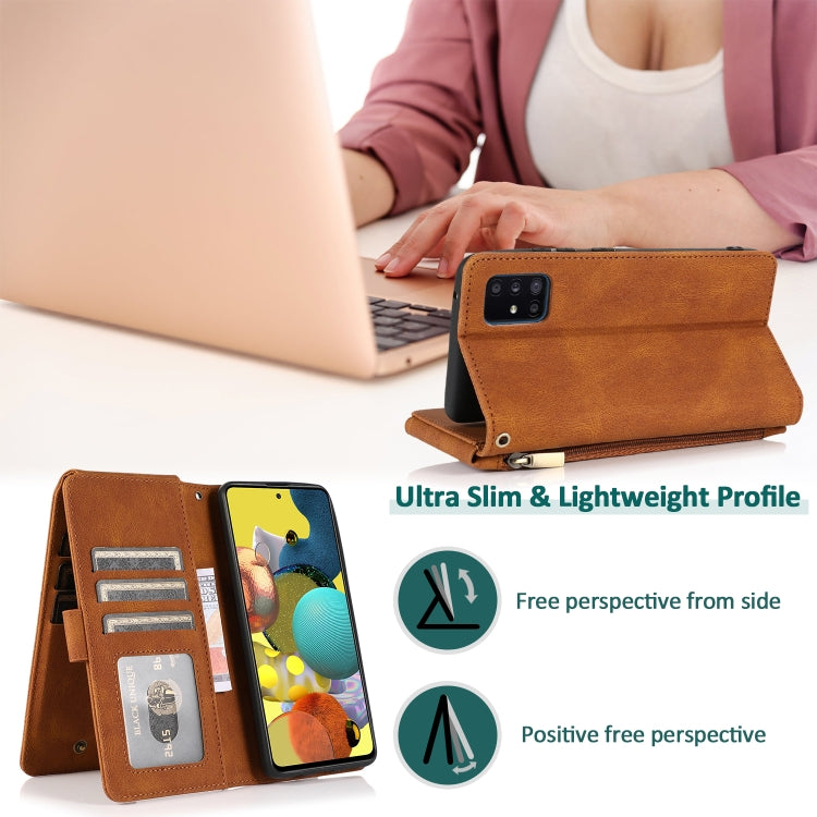For Samsung Galaxy A51 5G Skin-feel Crazy Horse Texture Zipper Wallet Bag Horizontal Flip Leather Case with Holder & Card Slots & Wallet & Lanyard(Brown) by buy2fix