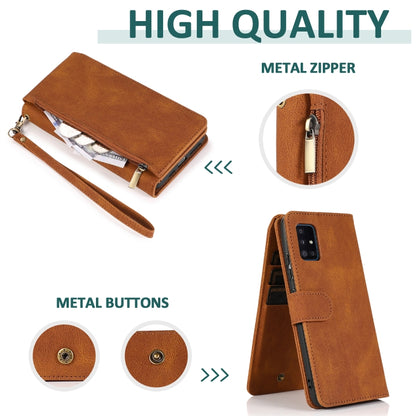 For Samsung Galaxy A51 5G Skin-feel Crazy Horse Texture Zipper Wallet Bag Horizontal Flip Leather Case with Holder & Card Slots & Wallet & Lanyard(Brown) by buy2fix