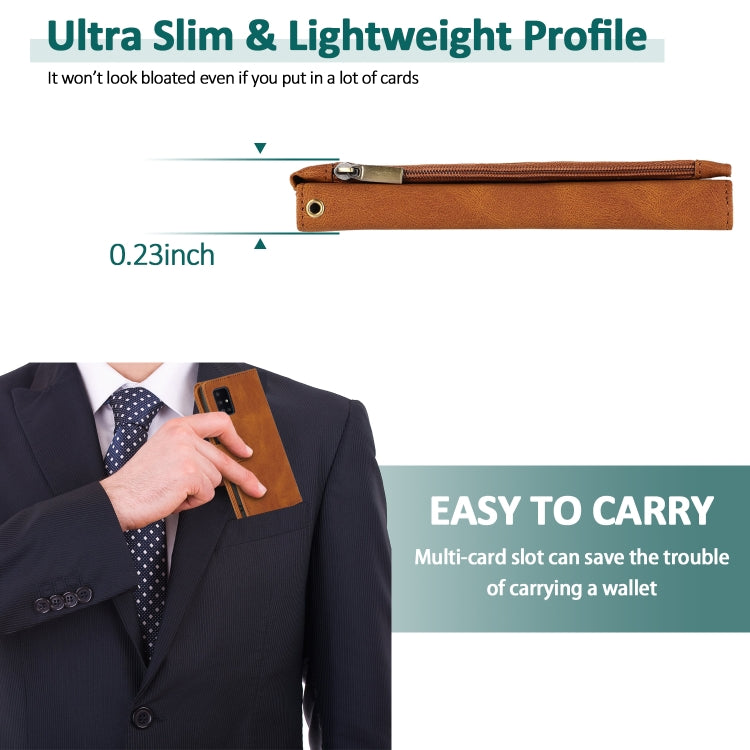 For Samsung Galaxy A51 5G Skin-feel Crazy Horse Texture Zipper Wallet Bag Horizontal Flip Leather Case with Holder & Card Slots & Wallet & Lanyard(Brown) by buy2fix