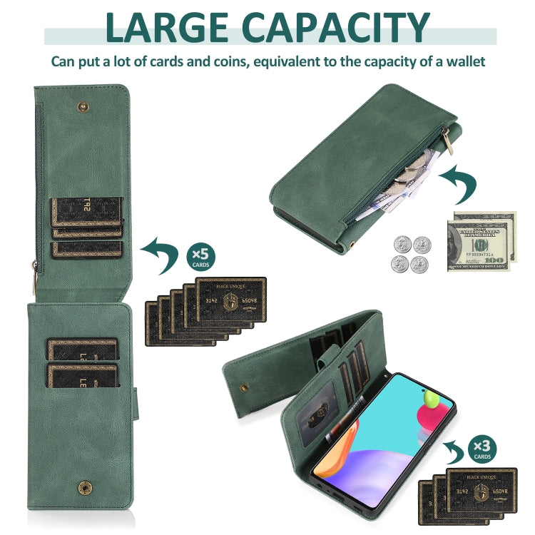 For Samsung Galaxy A52 5G Skin-feel Crazy Horse Texture Zipper Wallet Bag Horizontal Flip Leather Case with Holder & Card Slots & Wallet & Lanyard(Dark Green) by buy2fix