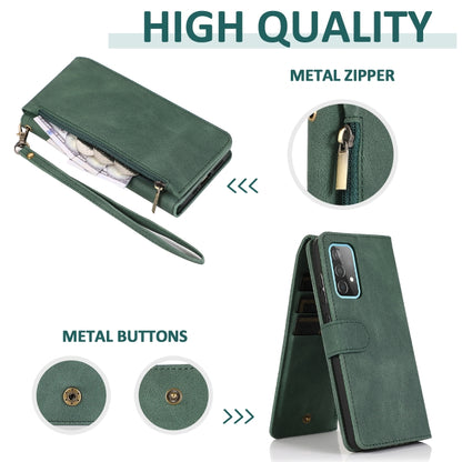 For Samsung Galaxy A52 5G Skin-feel Crazy Horse Texture Zipper Wallet Bag Horizontal Flip Leather Case with Holder & Card Slots & Wallet & Lanyard(Dark Green) by buy2fix