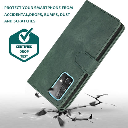 For Samsung Galaxy A52 5G Skin-feel Crazy Horse Texture Zipper Wallet Bag Horizontal Flip Leather Case with Holder & Card Slots & Wallet & Lanyard(Dark Green) by buy2fix