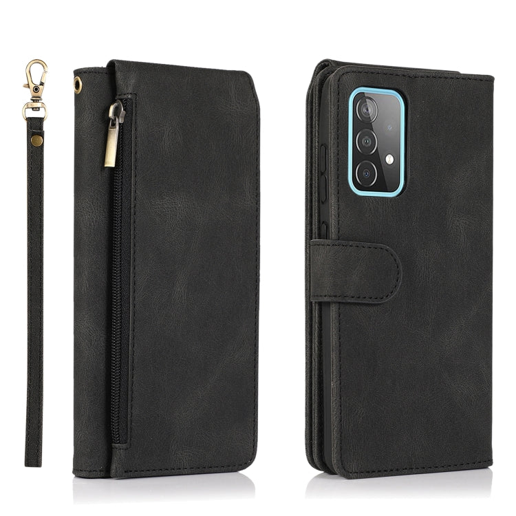 For Samsung Galaxy A52 5G Skin-feel Crazy Horse Texture Zipper Wallet Bag Horizontal Flip Leather Case with Holder & Card Slots & Wallet & Lanyard(Black) by buy2fix
