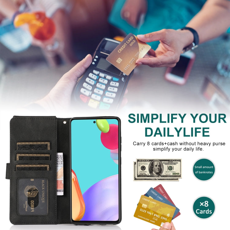 For Samsung Galaxy A52 5G Skin-feel Crazy Horse Texture Zipper Wallet Bag Horizontal Flip Leather Case with Holder & Card Slots & Wallet & Lanyard(Black) by buy2fix