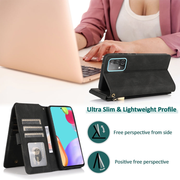 For Samsung Galaxy A52 5G Skin-feel Crazy Horse Texture Zipper Wallet Bag Horizontal Flip Leather Case with Holder & Card Slots & Wallet & Lanyard(Black) by buy2fix