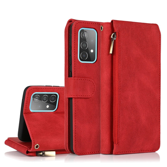 For Samsung Galaxy A52 5G Skin-feel Crazy Horse Texture Zipper Wallet Bag Horizontal Flip Leather Case with Holder & Card Slots & Wallet & Lanyard(Red) by buy2fix