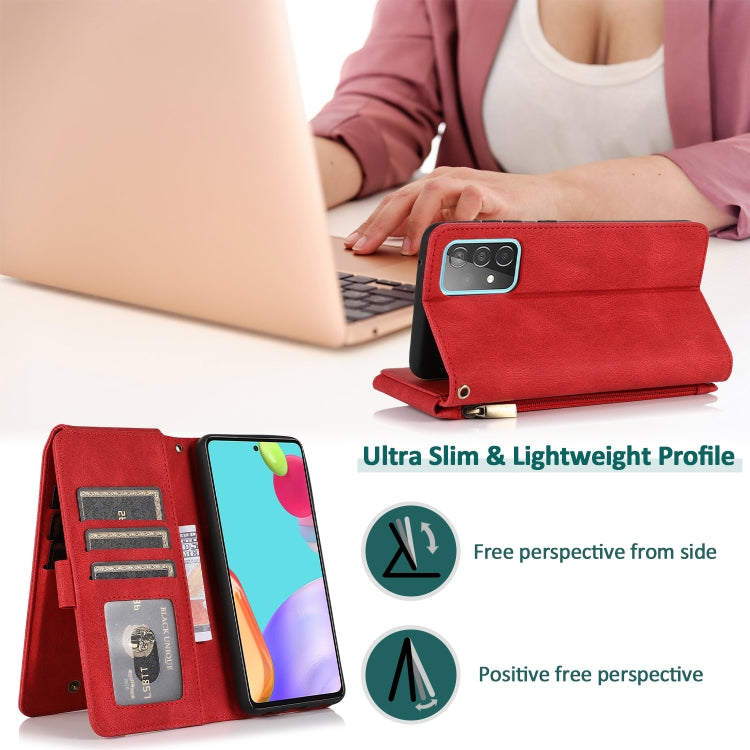For Samsung Galaxy A52 5G Skin-feel Crazy Horse Texture Zipper Wallet Bag Horizontal Flip Leather Case with Holder & Card Slots & Wallet & Lanyard(Red) by buy2fix