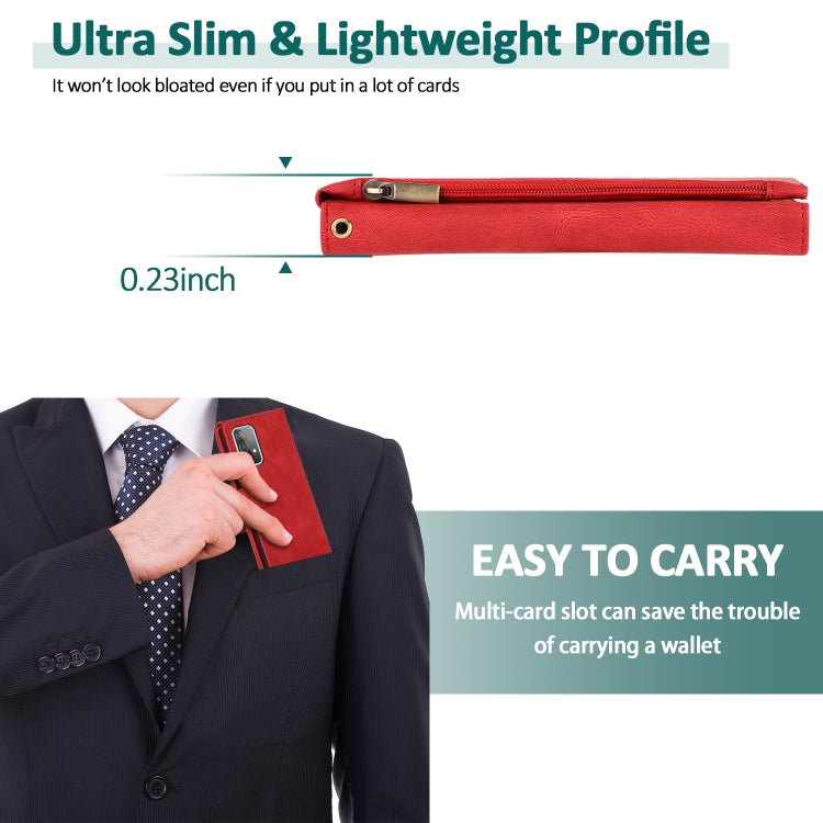 For Samsung Galaxy A52 5G Skin-feel Crazy Horse Texture Zipper Wallet Bag Horizontal Flip Leather Case with Holder & Card Slots & Wallet & Lanyard(Red) by buy2fix