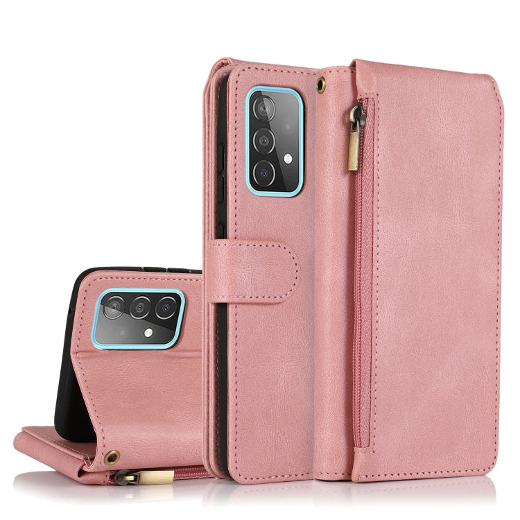 For Samsung Galaxy A52 5G Skin-feel Crazy Horse Texture Zipper Wallet Bag Horizontal Flip Leather Case with Holder & Card Slots & Wallet & Lanyard(Rose Gold) by buy2fix