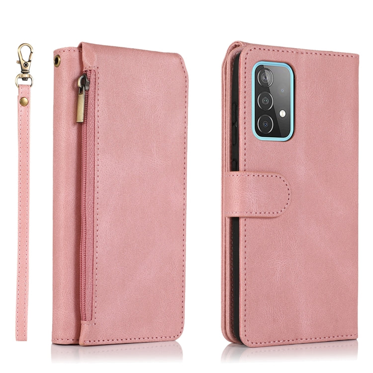 For Samsung Galaxy A52 5G Skin-feel Crazy Horse Texture Zipper Wallet Bag Horizontal Flip Leather Case with Holder & Card Slots & Wallet & Lanyard(Rose Gold) by buy2fix