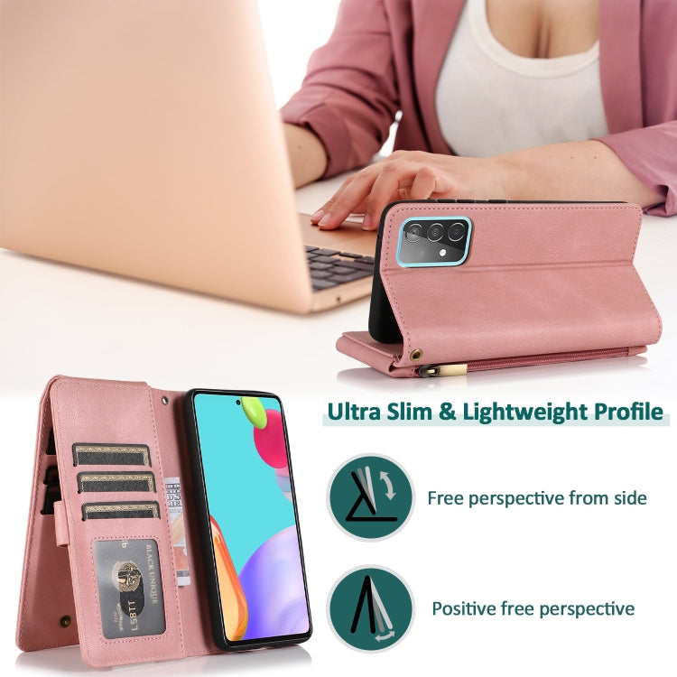 For Samsung Galaxy A52 5G Skin-feel Crazy Horse Texture Zipper Wallet Bag Horizontal Flip Leather Case with Holder & Card Slots & Wallet & Lanyard(Rose Gold) by buy2fix