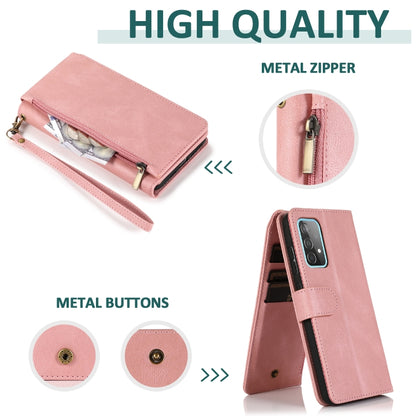 For Samsung Galaxy A52 5G Skin-feel Crazy Horse Texture Zipper Wallet Bag Horizontal Flip Leather Case with Holder & Card Slots & Wallet & Lanyard(Rose Gold) by buy2fix