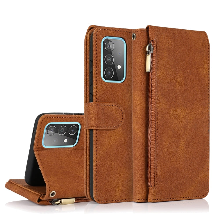 For Samsung Galaxy A52 5G Skin-feel Crazy Horse Texture Zipper Wallet Bag Horizontal Flip Leather Case with Holder & Card Slots & Wallet & Lanyard(Brown) by buy2fix