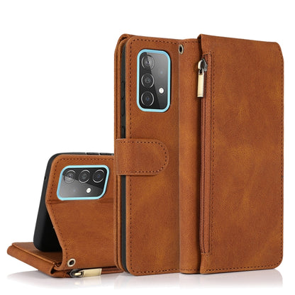 For Samsung Galaxy A52 5G Skin-feel Crazy Horse Texture Zipper Wallet Bag Horizontal Flip Leather Case with Holder & Card Slots & Wallet & Lanyard(Brown) by buy2fix