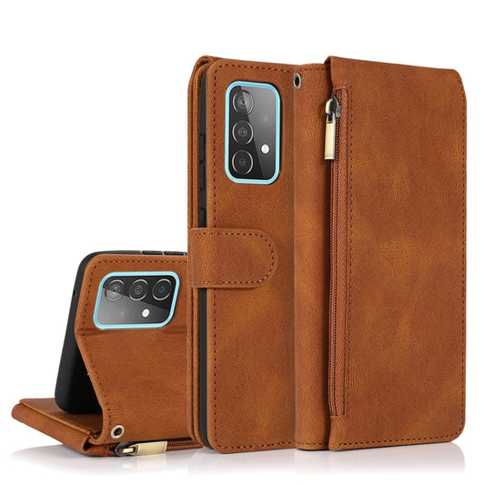 For Samsung Galaxy A52 5G Skin-feel Crazy Horse Texture Zipper Wallet Bag Horizontal Flip Leather Case with Holder & Card Slots & Wallet & Lanyard(Brown) by buy2fix