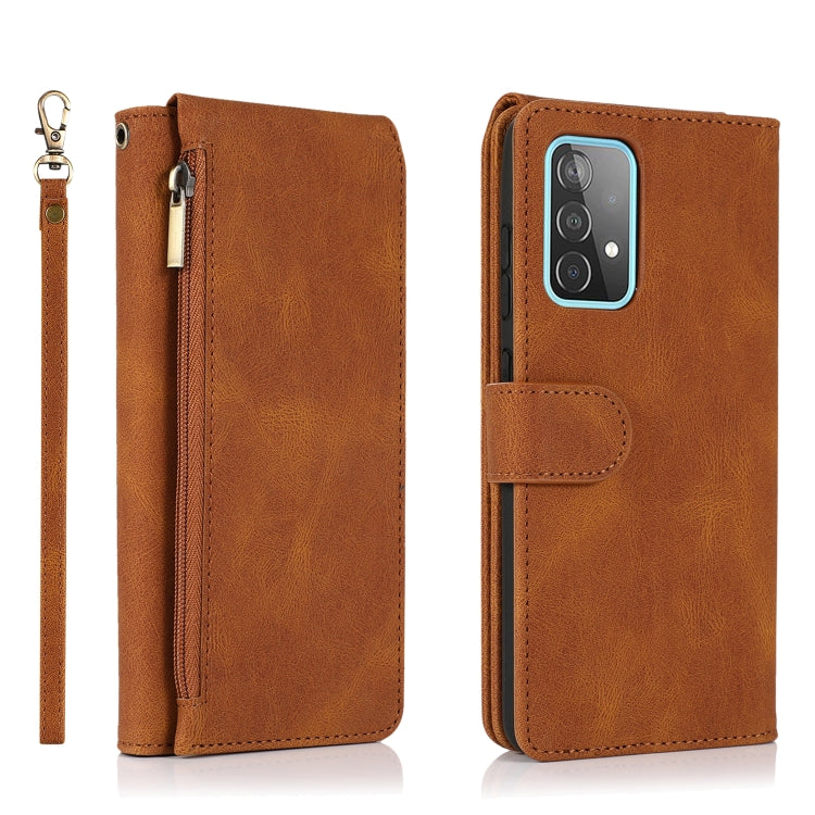 For Samsung Galaxy A52 5G Skin-feel Crazy Horse Texture Zipper Wallet Bag Horizontal Flip Leather Case with Holder & Card Slots & Wallet & Lanyard(Brown) by buy2fix