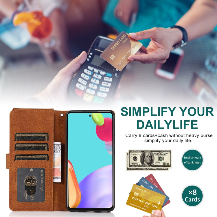 For Samsung Galaxy A52 5G Skin-feel Crazy Horse Texture Zipper Wallet Bag Horizontal Flip Leather Case with Holder & Card Slots & Wallet & Lanyard(Brown) by buy2fix